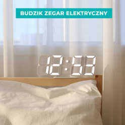 Zegar elektroniczny LED 3D z budzikiem biały 22cm