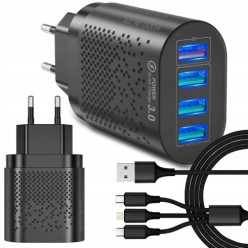 Netzladegerät für Handy Quick Charge 3.0 48W + 3in1-Kabel