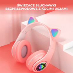 Słuchawki bezprzewodowe kocie uszy świecące RGB Bluetooth dla dziecka