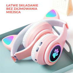 Słuchawki bezprzewodowe kocie uszy świecące RGB Bluetooth dla dziecka