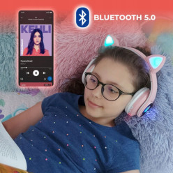 Wireless headphones cat ears glowing RGB Bluetooth for kids