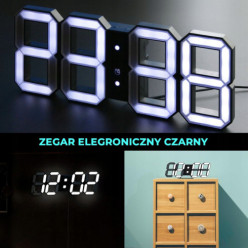 Elektronické LED 3D hodiny s čiernym alarmom 22cm
