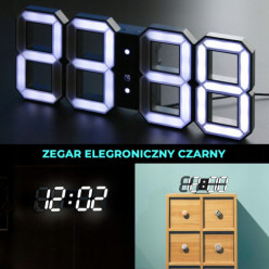 Zegar elektroniczny LED 3D z budzikiem czarny 22cm