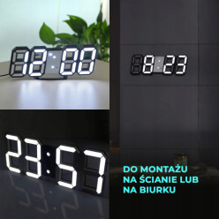 Electronic LED 3D clock with alarm black 22cm