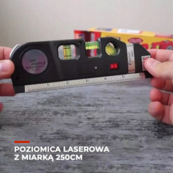 Poziomica laserowa z miarą 250 cm 3 libelki 15m