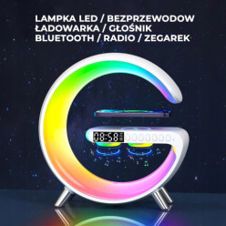 Lampka LED bezprzewodowa ładowarka głośnik Bluetooth zegarek radio