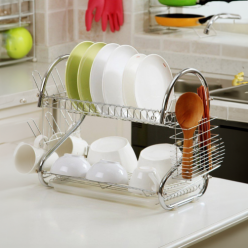 Two-tier free-standing dish drainer + accessories