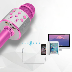 Mikrofon bezprzewodowy karaoke głośnik Bluetooth różowy