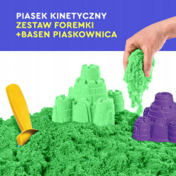 Piasek kinetyczny 3kg piaskownica basen foremki zestaw XXL zielony