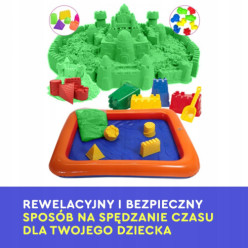 Piasek kinetyczny 3kg piaskownica basen foremki zestaw XXL zielony