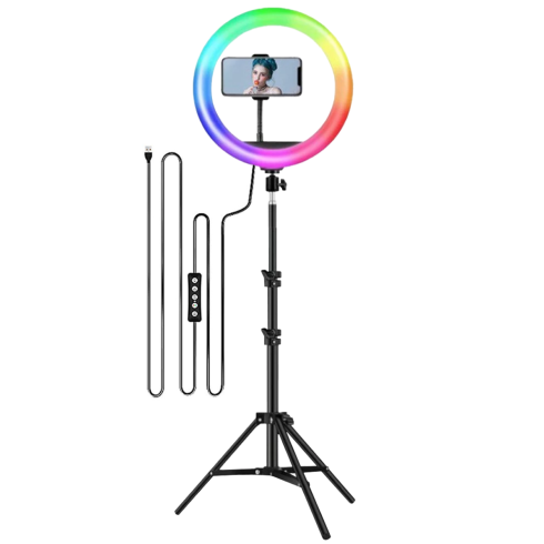 LED RGB krúžkové svetlo s 220 cm stojanom USB 80W