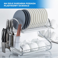 Two-tier free-standing dish drainer silver + accessories