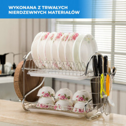Two-tier free-standing dish drainer silver + accessories