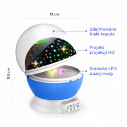 Lampka projektor gwiazd obrotowy niebieski