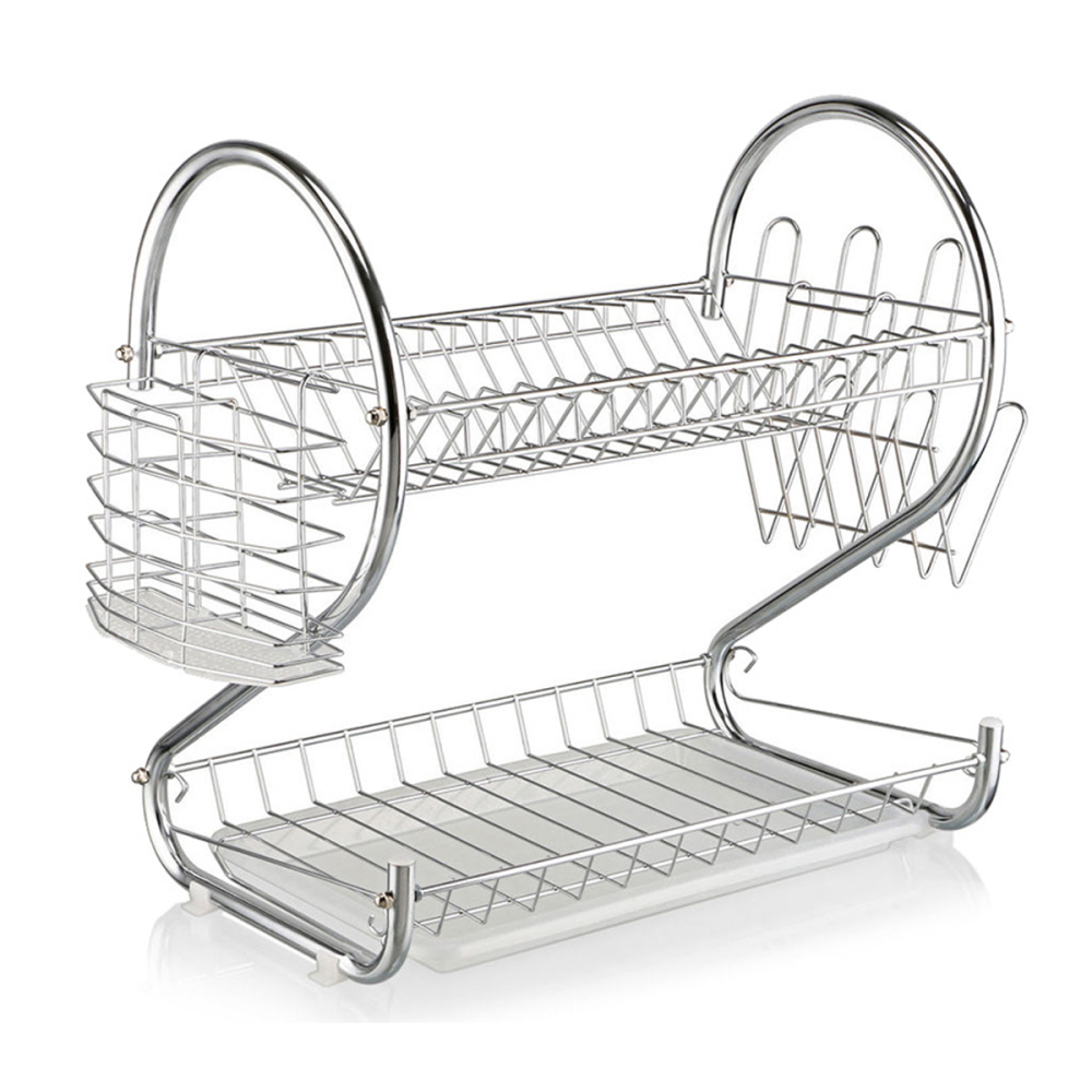 Two-tier free-standing dish drainer silver + accessories