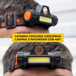 Latarka czołowa 4w1 z magnesem reflektor aku