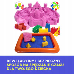 Piasek kinetyczny 3kg piaskownica basen foremki zestaw XXL różowy