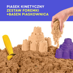 Piasek kinetyczny 3kg piaskownica basen foremki zestaw XXL brązowy