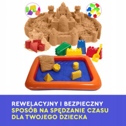 Piasek kinetyczny 3kg piaskownica basen foremki zestaw XXL brązowy