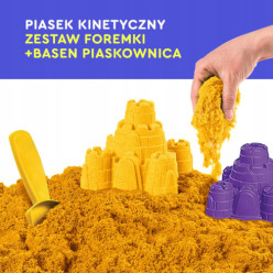 Piasek kinetyczny 2kg piaskownica basen foremki zestaw XXL pomarańczowy