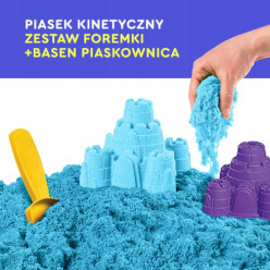 Piasek kinetyczny 2kg piaskownica basen foremki zestaw XXL niebieski