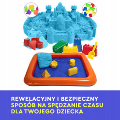 Piasek kinetyczny 2kg piaskownica basen foremki zestaw XXL niebieski