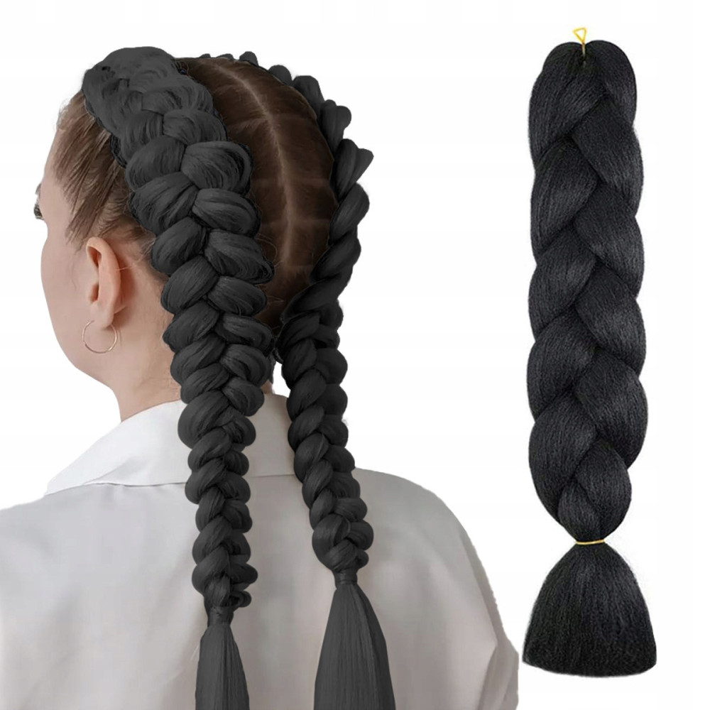 Synthétique clip-in cheveux tresses noir 120 cm