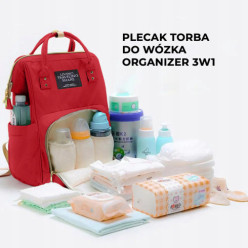 Plecak damski torba do wózka organizer dla mamy taty czerwony