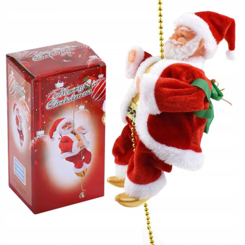 Kletternder Weihnachtsmann am Seil 100 cm mit Melodie Weihnachtsdekoration