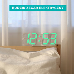 Zegar elektroniczny LED 3D z budzikiem zielony 22cm