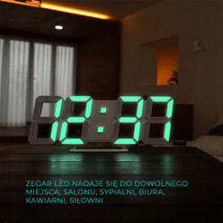 Zegar elektroniczny LED 3D z budzikiem zielony 22cm