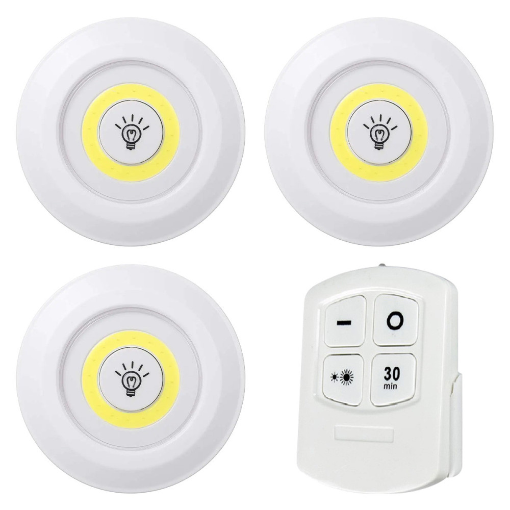 LED COB light 3 ks samolepiace diaľkové bezšnúrové