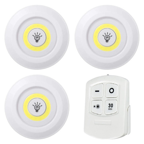 LED COB light 3 ks samolepiace diaľkové bezšnúrové