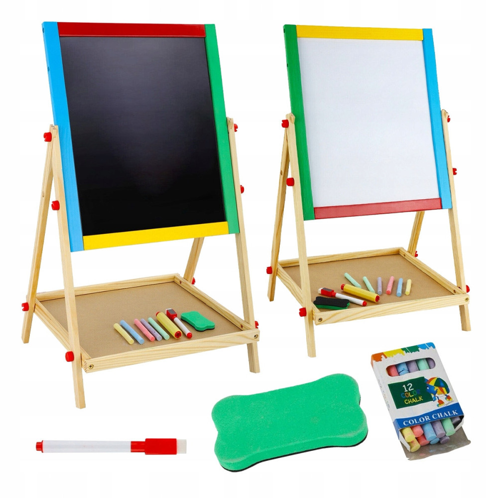 Obojstranný drevený otočný magnetický kriedový panel + príslušenstvo 80 cm
