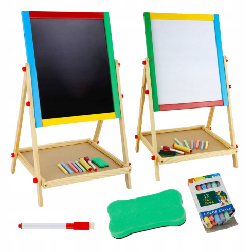 Panneau magnétique rotatif en bois double face + accessoires 80 cm