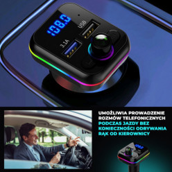 Transmiter bluetooth samochodowy FM 2x USB RGB