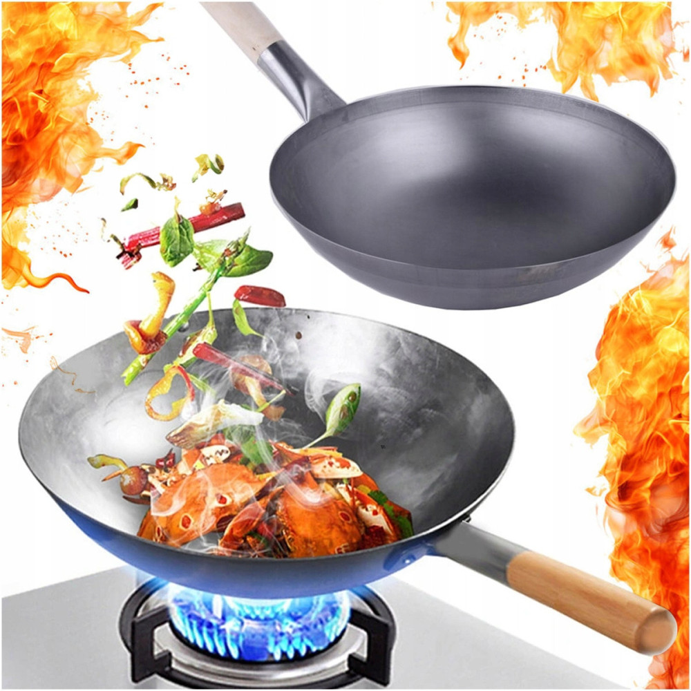Boîte en acier wok chinois 30 cm