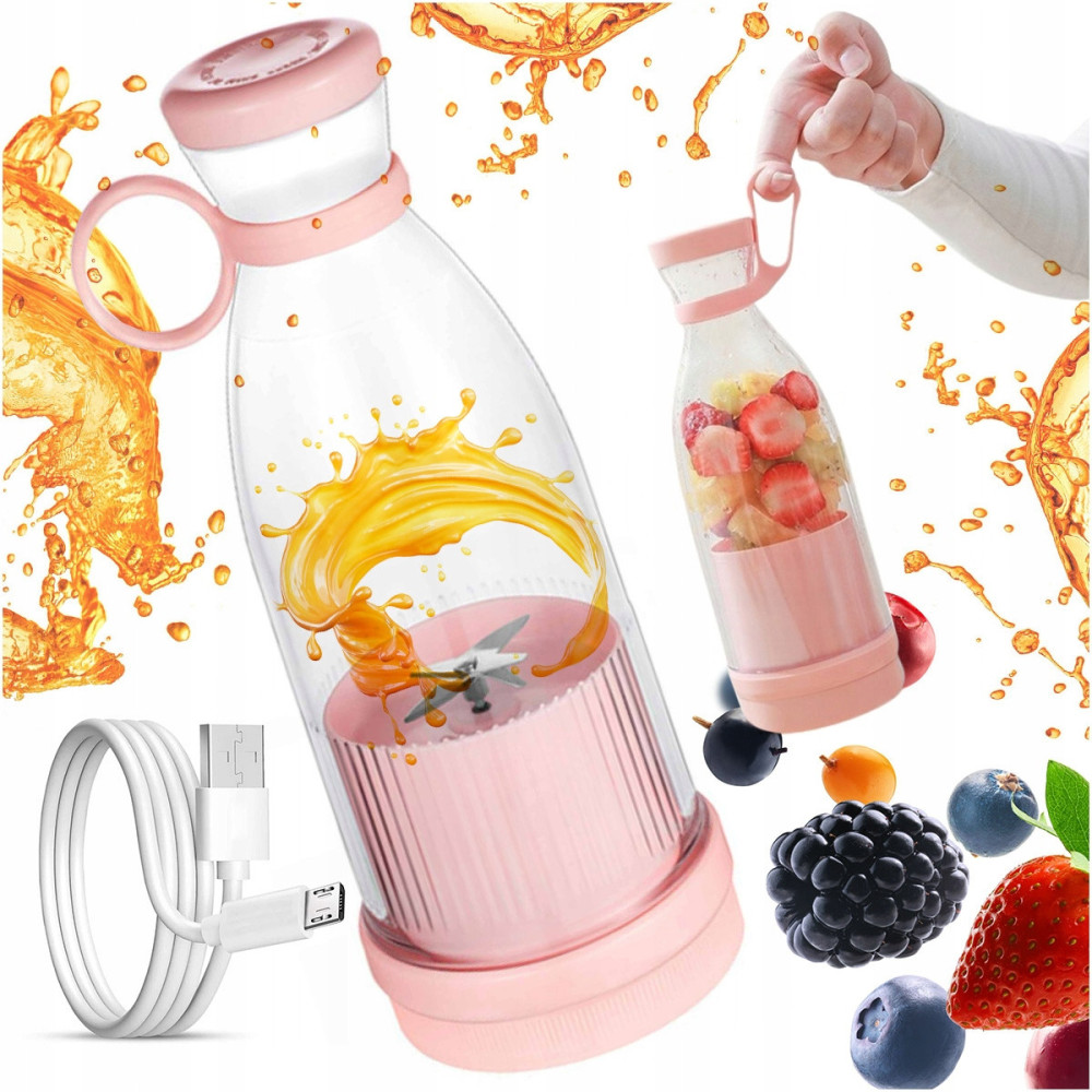 Mini blender butelka na wodę przenośny 300ml różowy