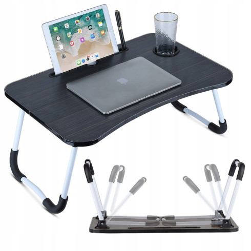 Folding breakfast bed table for laptop with space for coffee 60x40cm