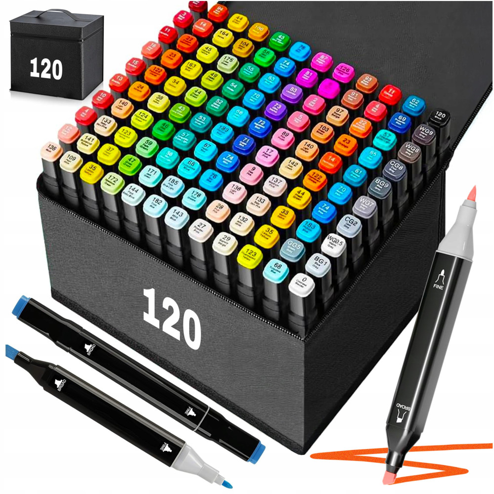 Markery alkoholowe dwustronne zestaw 120 szt + torba