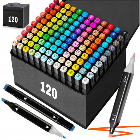 Markery alkoholowe dwustronne zestaw 120 szt + torba