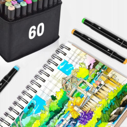 Markery alkoholowe dwustronne zestaw 60 szt + torba