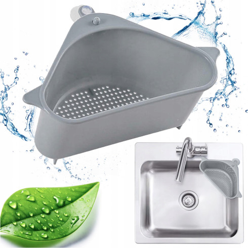 Narożny organizer kuchenny z przyssawką ociekacz i cedzak do zlewu