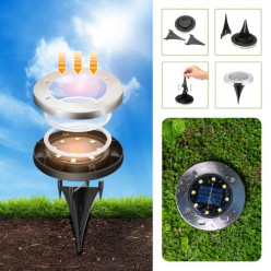 Lampa solarna ogrodowa LED 8szt dyski gruntowe czujnik zmierzchu