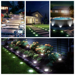 Lampa solarna ogrodowa LED 8szt dyski gruntowe czujnik zmierzchu