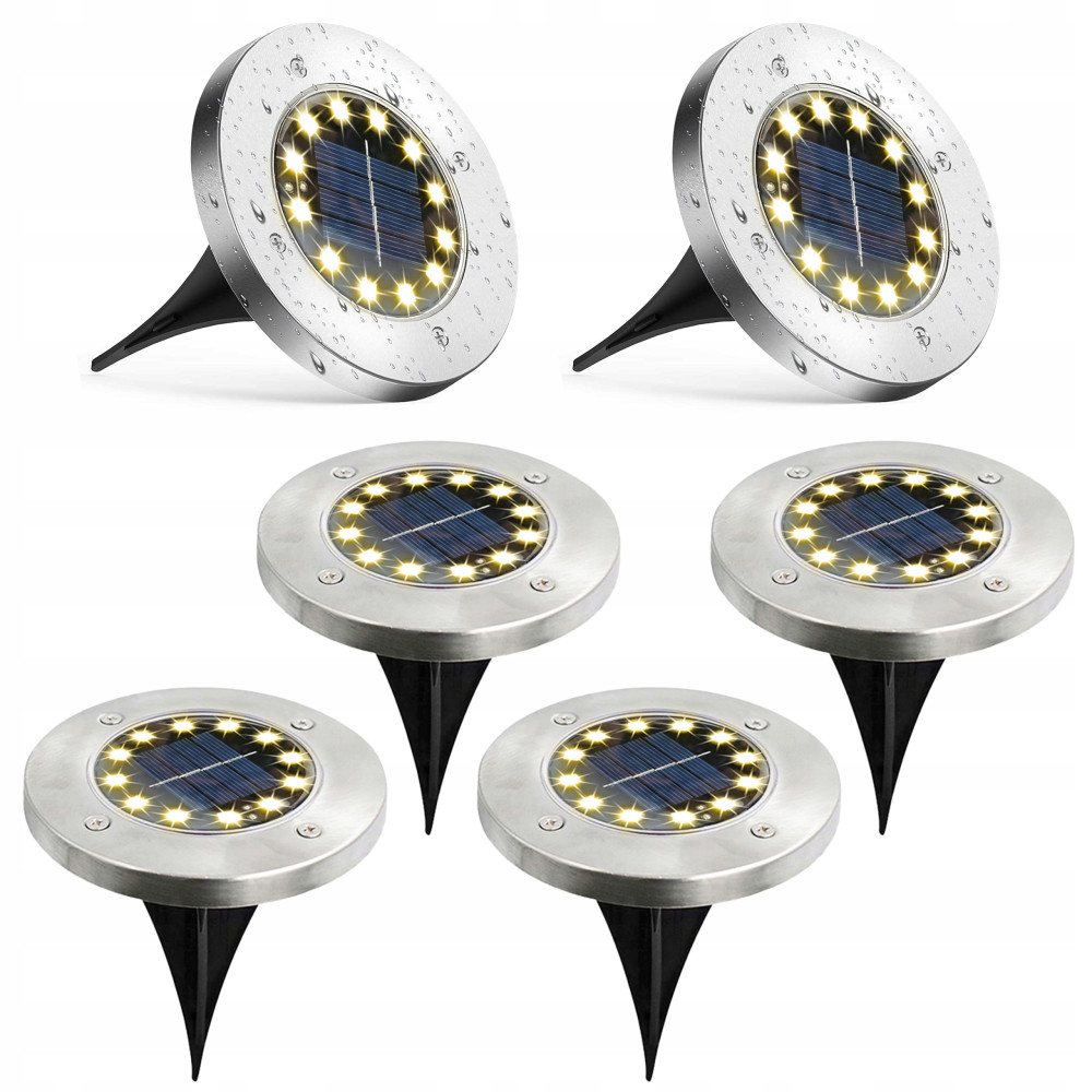 LED solar garden light 6pcs ground discs dusk sensor