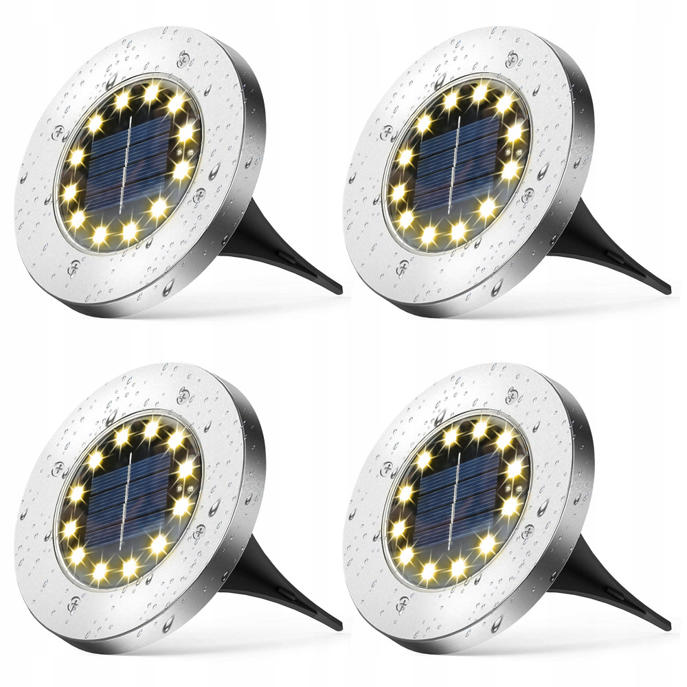 Lampa solarna ogrodowa LED 4szt dyski gruntowe czujnik zmierzchu