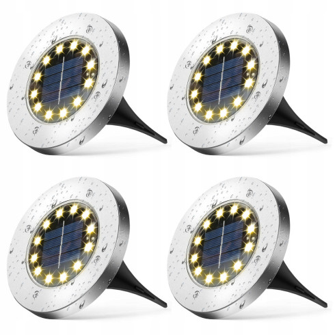 Lampa solarna ogrodowa LED 4szt dyski gruntowe czujnik zmierzchu