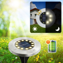 LED solaire de jardin lumière 4pcs disques de terre capteur de crépuscule