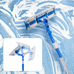 Telescopic window glass mirror cleaner with squeegee microfibre